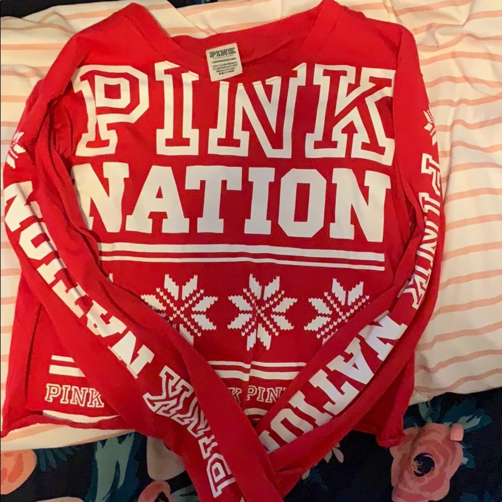 Red PINK long sleeve crop top